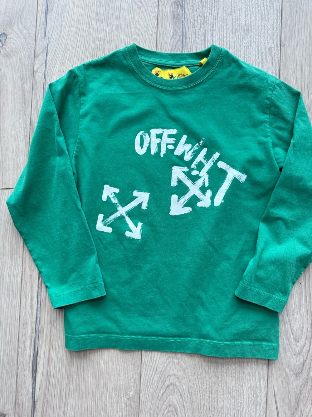 Off-White Kids Green Long Sleeve T-Shirt Logo Arrows Graphic Size 6Y Cotton